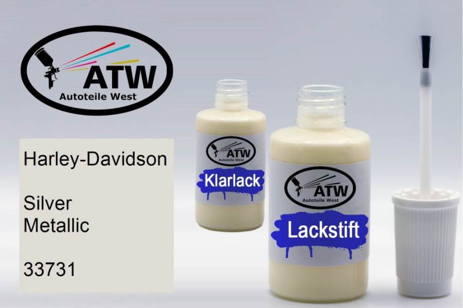 Harley-Davidson, Silver Metallic, 33731: 20ml Lackstift + 20ml Klarlack - Set, von ATW Autoteile West.